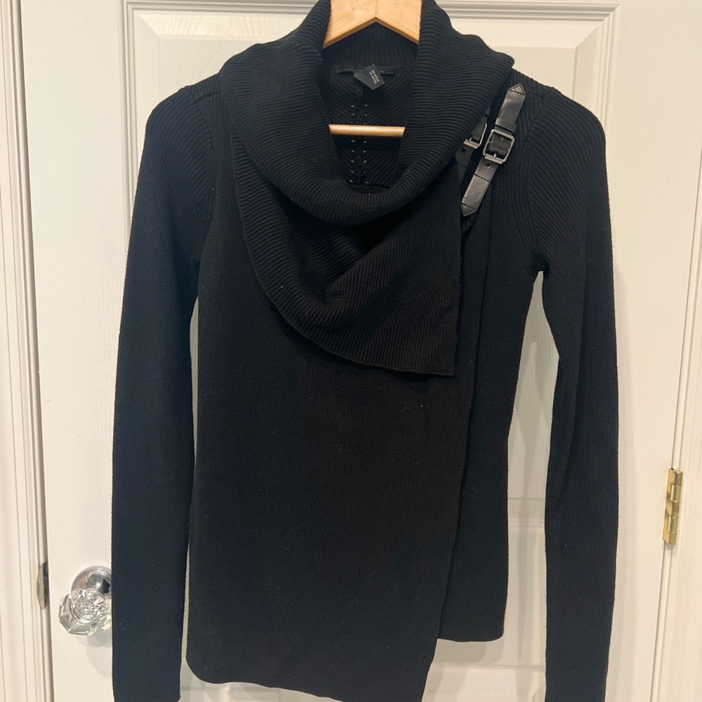 Kenneth Cole Black Cowl Neck Sweater with Buckle Detail